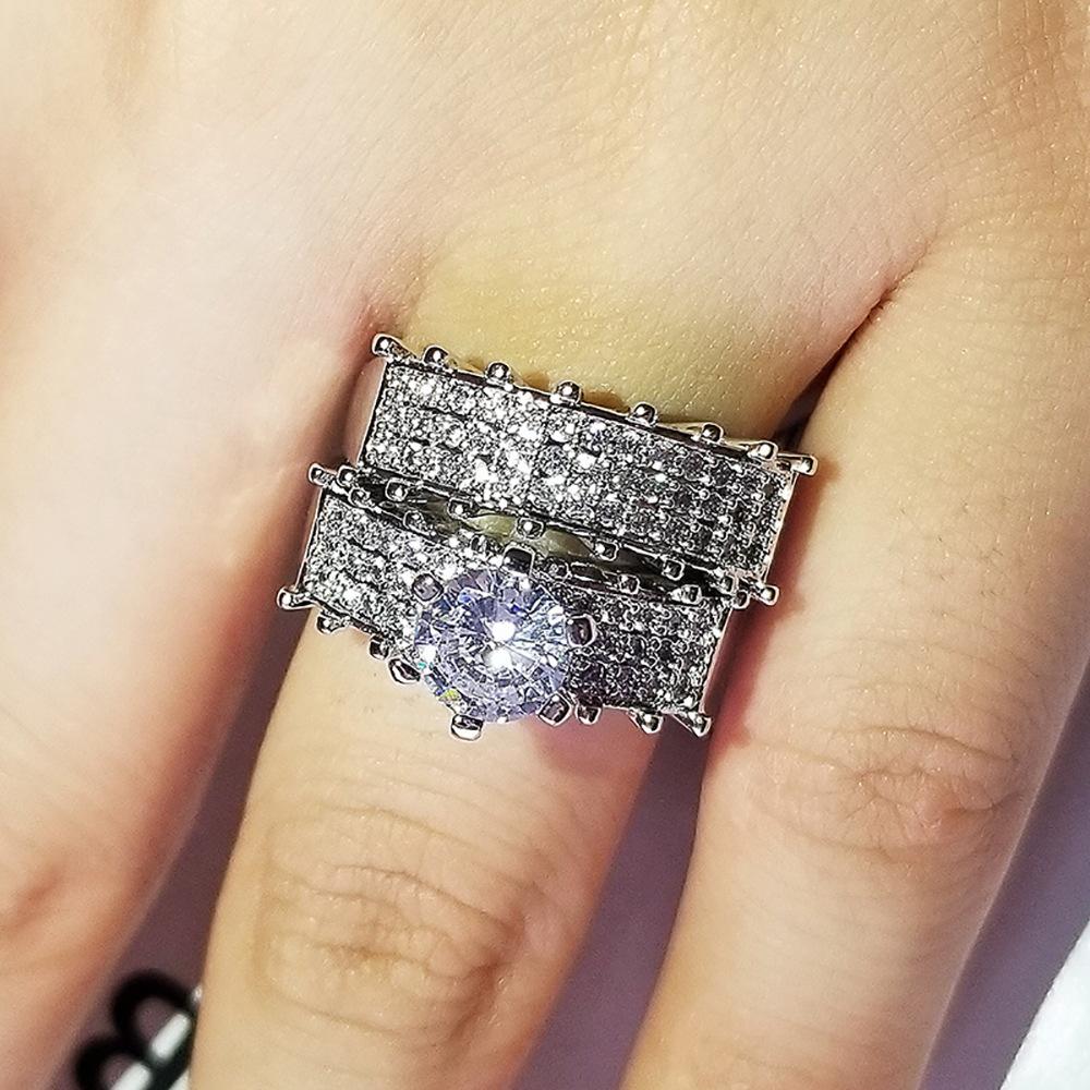 Кольцо в европейском и американском стиле с простыми модными мотивами, инкрустированное бриллиантами из гипсофилы, комбинированное кольцо из стерлингового серебра 925 пробы