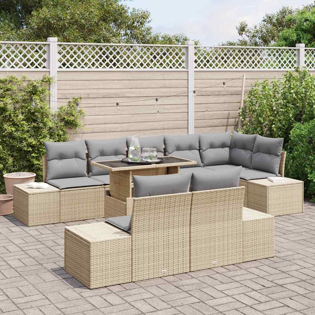 Garden Sofa Set with Cushions 9 pcs Beige and Light Grey Poly Rattan