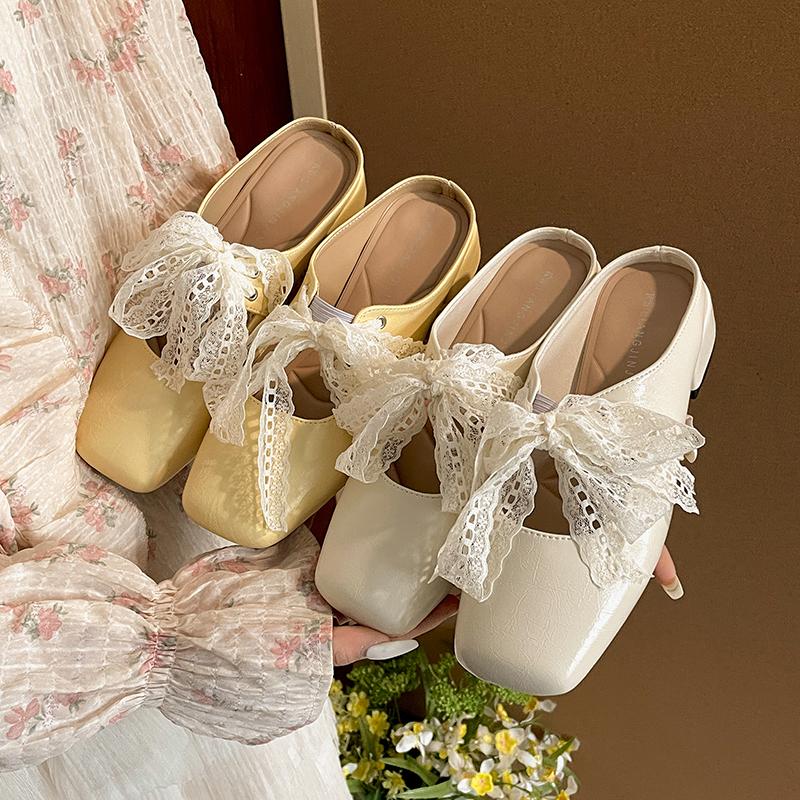 Fashion Shoes Women Slippers Casual Slides Cover Toe Pantofle Square Heel Soft Luxury Flat 2025 Block Retro Shoes Women Slippers Casua