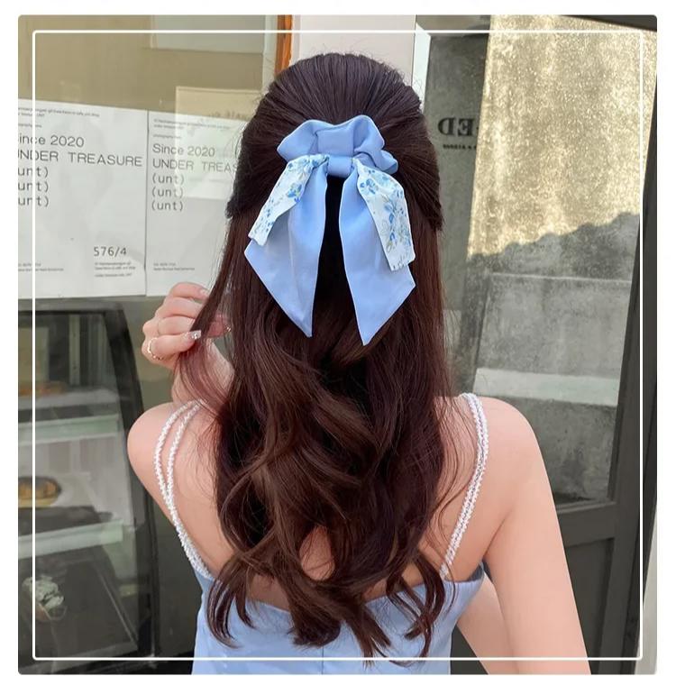 New Floral Print Bow Elastic Hair Bands Women Hair Ties Women Elegant Ribbon Rubber Band Headwear Girls Women Hair Accessories