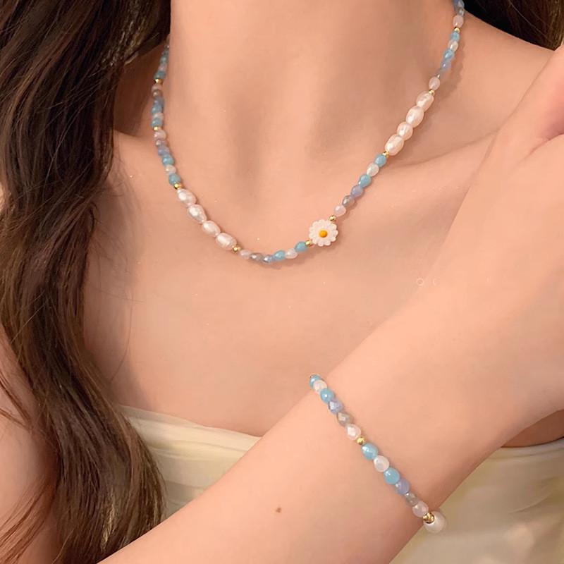 iF ME Ожерелье-браслет с цветком маргаритки, браслеты-чокеры с искусственным жемчугом для женщин, ювелирные аксессуары