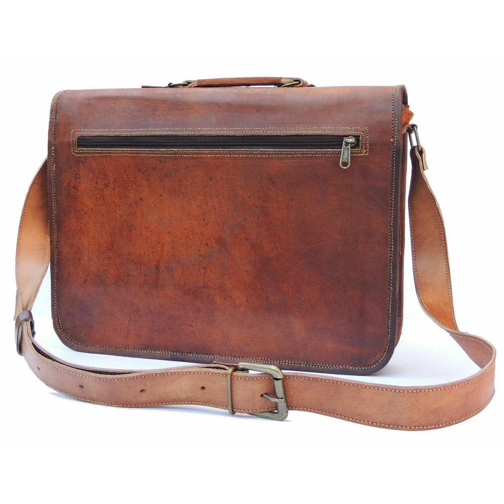15" Vintage Brown Leather Messenger Bag for Men /New Laptop Satchel Shoulder Bag