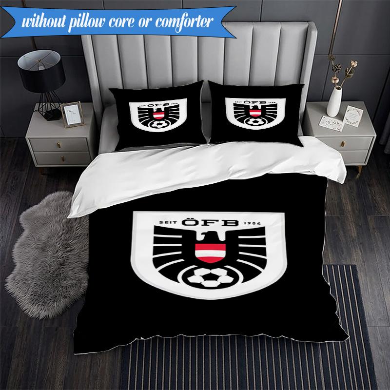 3PCS Austria Football Emblem Bedding Set 2D Printing (Includes 1 Duvet Cover + 2 Pillowcases Coreless), Bedroom decor,Fan gift