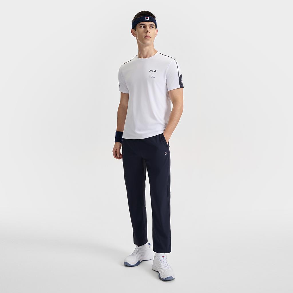 Fila Athletics Tennis Fashion Simple Casual Classic Versatile Sports Comfortable Knitted Short Sleeve T-Shirt Men Tops Jade-White A11M523118FWT