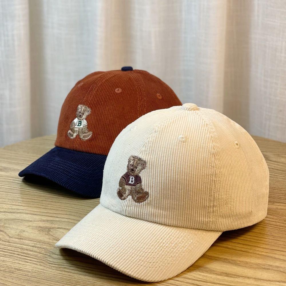 Повседневная бейсболка с вышивкой медведя, дышащая вельветовая дорожная шляпа от солнца, регулируемая спортивная шляпа для улицы с широкими полями
