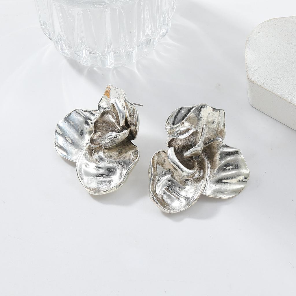 Серьги-цветы в стиле ретро из легкого сплава класса люкс с объемным рисунком, преувеличенные серьги-цветы из многослойного золота высокого качества