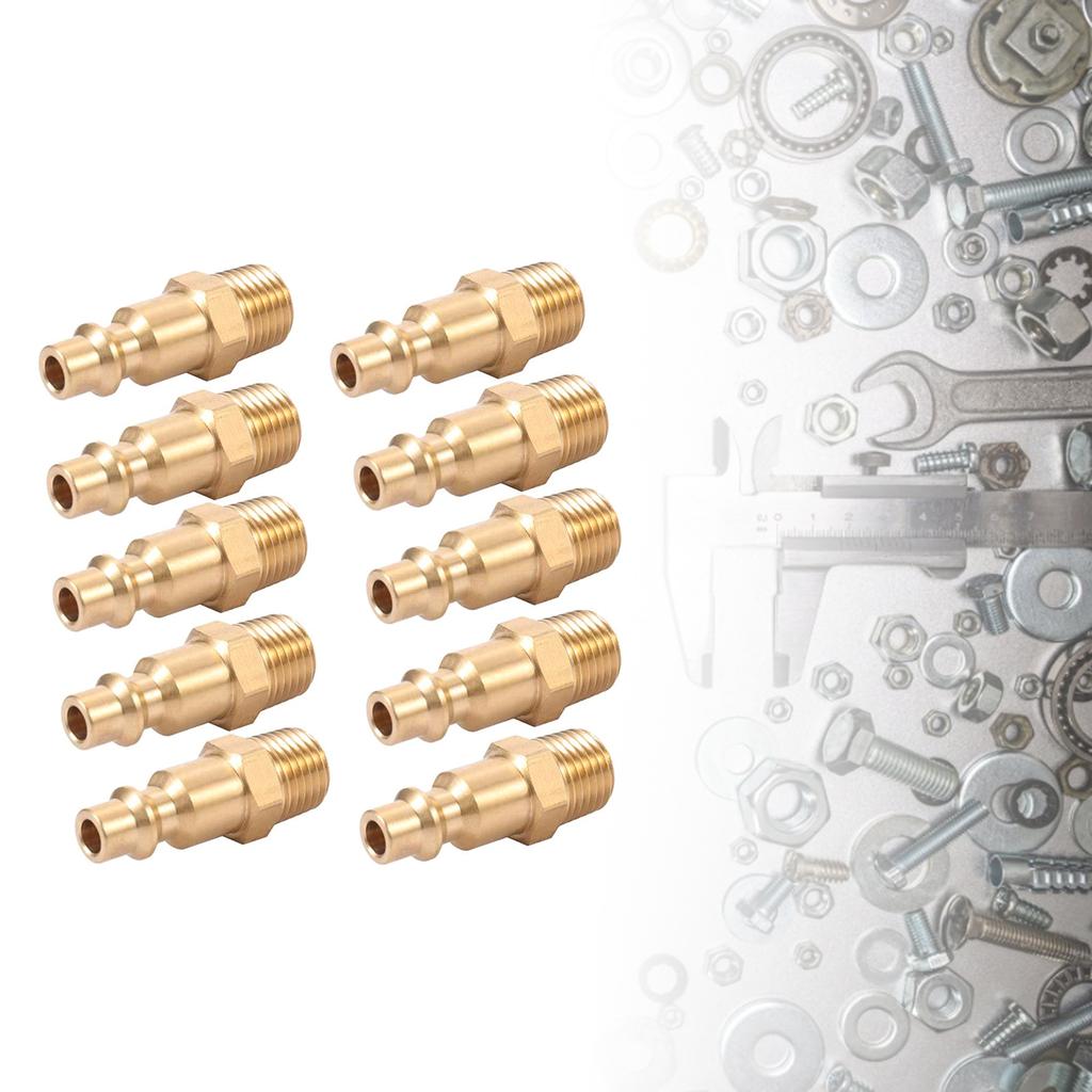 10 Pcs 1/4inch NPT Brass Male Air Hose Quick-Connect Adapter Air Tool Compressor Fitting Male Brass Plug Connector
