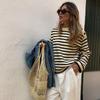 Винтажная мода элегантный повседневный осенний вязаный свитер ленивый ветер круглый вырез полосатый свитер