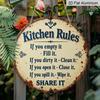 2D Flat 1pc, 8x8 in Printed Aluminum Metal Sign, Featuring Kitchen Rules Design, Round Aluminum Wall Art, Suitable for Decorating Patios, Porches