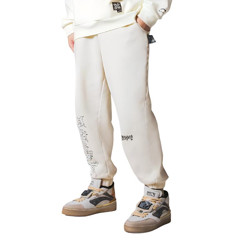 Li Ning Bad Five Chang An Молодежные Флисовые Теплые Свободные Вязаные Спортивные Штаны с Манжетами Мужские штаны Ванильно-Белый AKLRF27-2