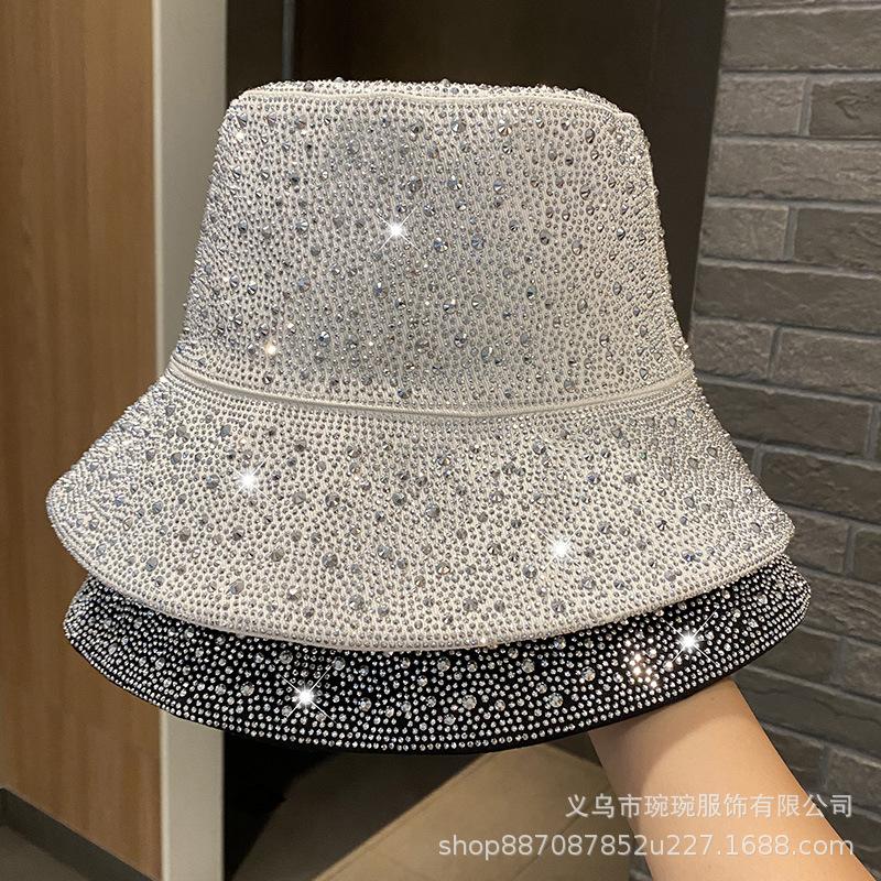 Heavy industry light luxury full diamond versatile fashion flat top bucket hat spring and autumn European and American foreign style show face small s