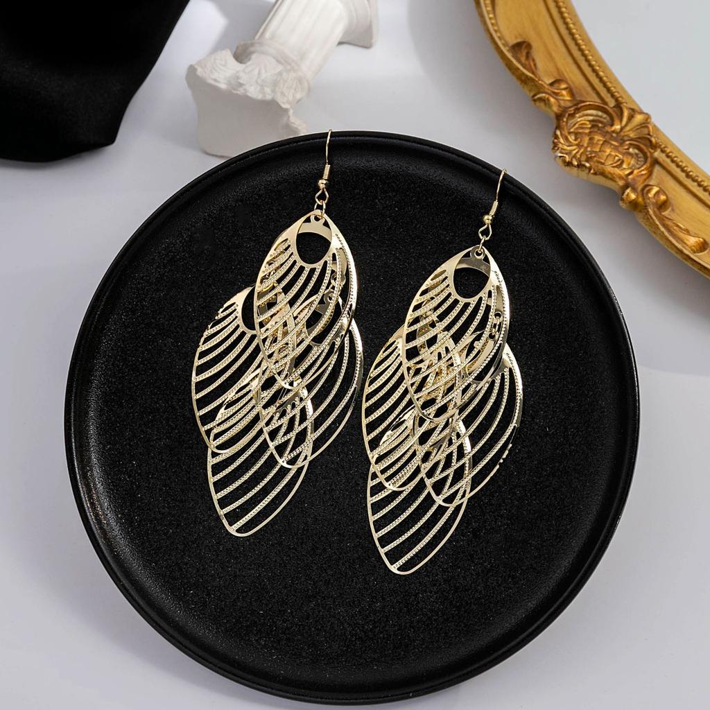 Simple Leaf Hollow Earrings, Exaggerated And Creative Multi-Layer Five-Pointed Star Long Fringed Earrings