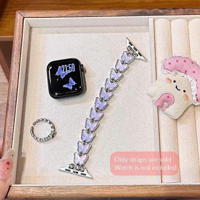 Эластичный ремешок-браслет с бриллиантами-бабочками для iWatch Ultra 10 9 8 42 мм 45 46 мм 49 мм Женский ремешок для Apple Watch 7 6 5 4 40 мм 41