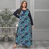 Elegant Plus Size Women's Long Sleeve Dress Spring Summer Loose O Neck Print Splicing XL-4XL