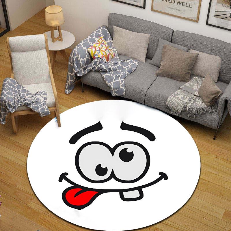 Modern Round Line Art White Accent Rug, Non-Slip Floor Mat for Laundry Room