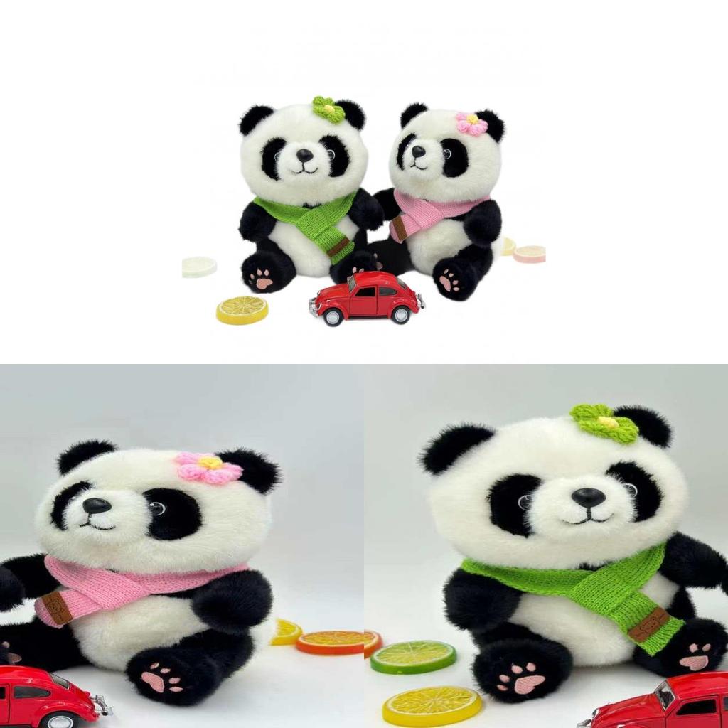 Plush Panda Toy With Green Scarf Soft Stuffed Animal For Kids And Teens