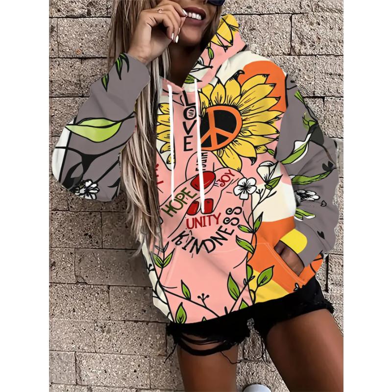 Women's Sweater Fashion Floral Print Autumn and Winter Women's Hoodie European and American Casual Jacket Versatile