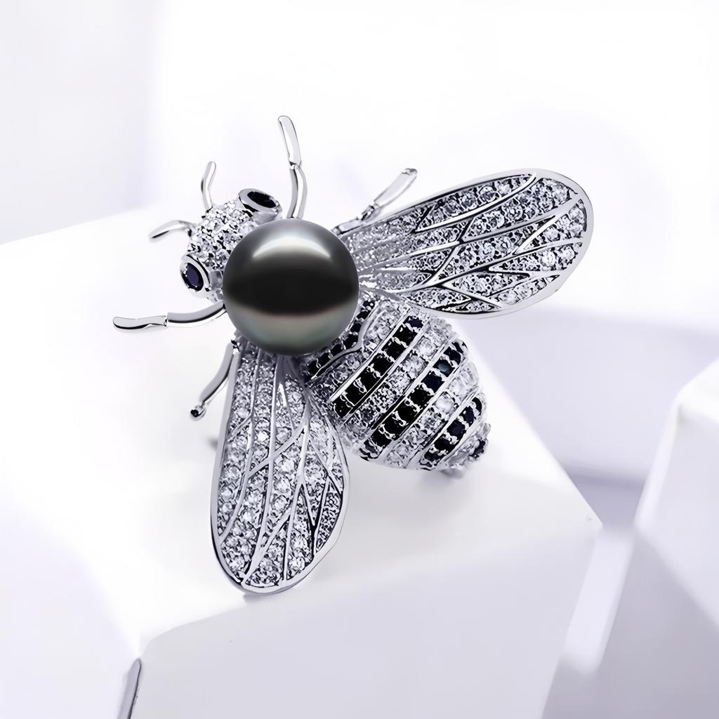 Винтажная брошь-пчела с жемчугом, Высококлассный женский шарм, Брошь-насекомое с полным бриллиантовым дизайном, Нишевая брошь