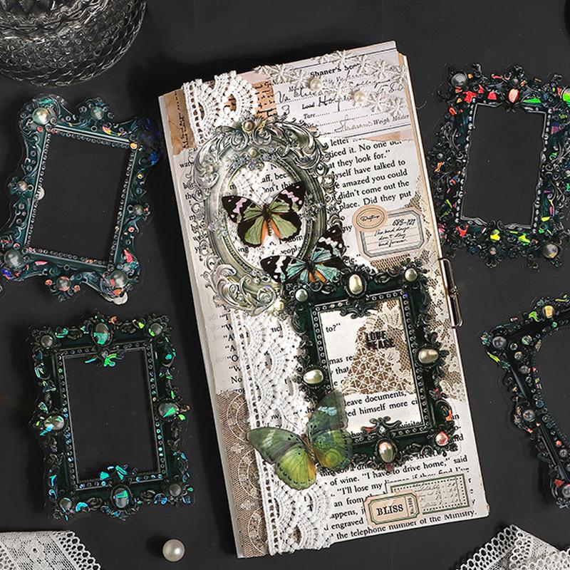 10Pcs Hand Account Floral Frame Stickers Adhesive Materials Diy Scrapbooking Decor Junk Journal Collage Stationery Diary Sticker
