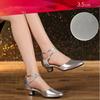 Women Glitter Leather Latin Dance Shoes Closed Toe Soft Sole Salsa Modern Shoe Tango Ballroom Dancing Shoes 3.5cm/5.5cm Heel