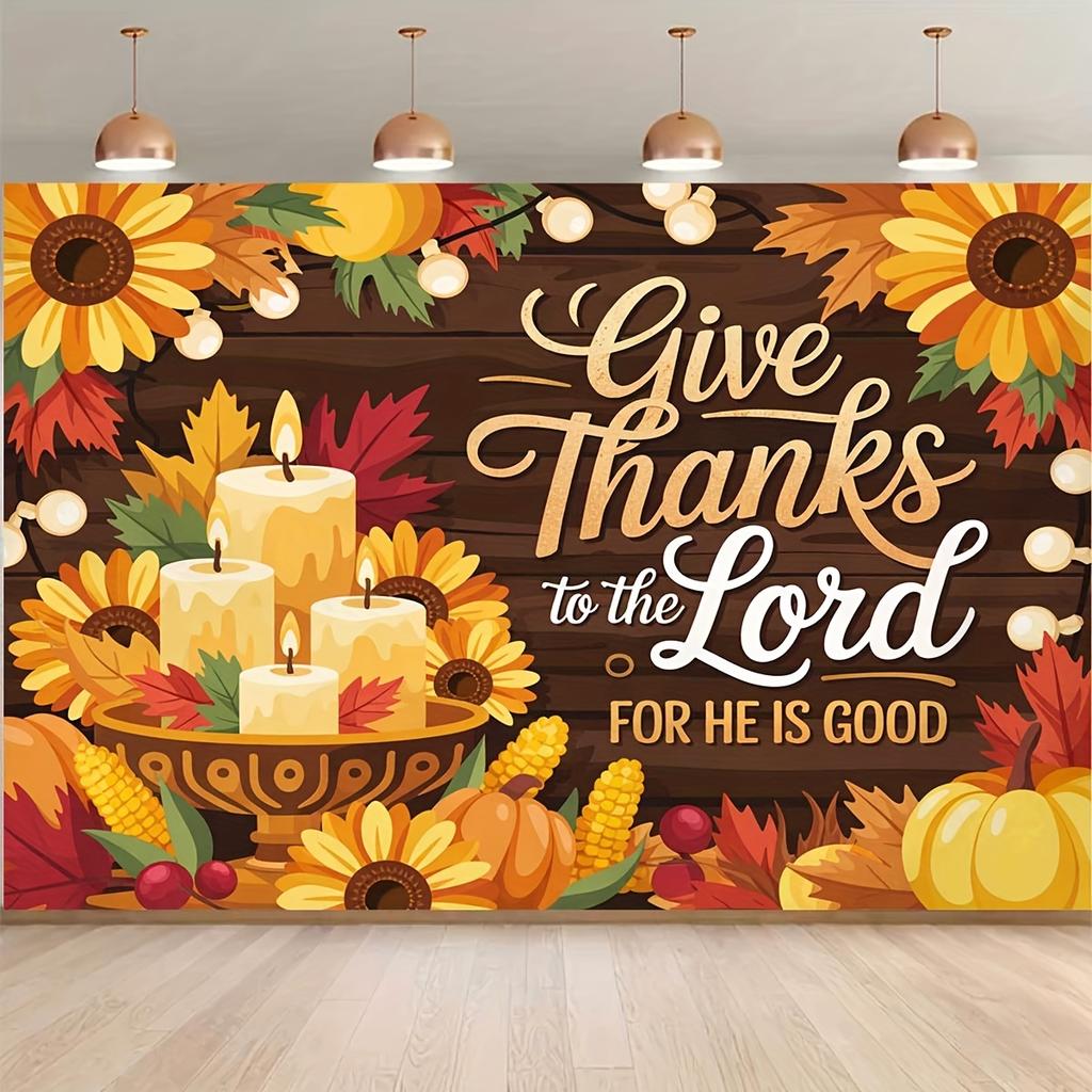 2D flat background banner  harvest thanksgiving "thank the Lord  for He is good" pattern background cloth