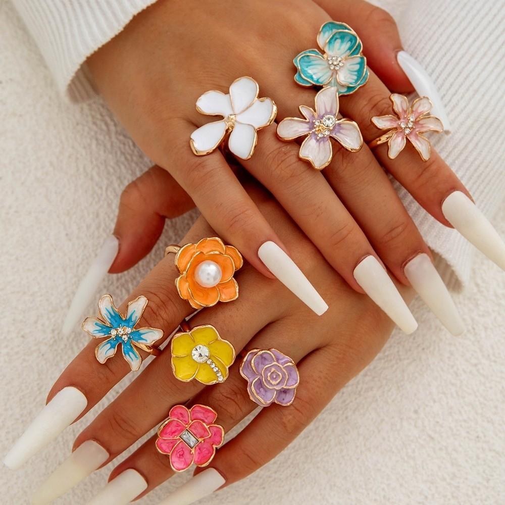 Dripping Oil Flower Ring Camellia Flower French Irregular Ring Retro Enamel Finger Ring Wedding