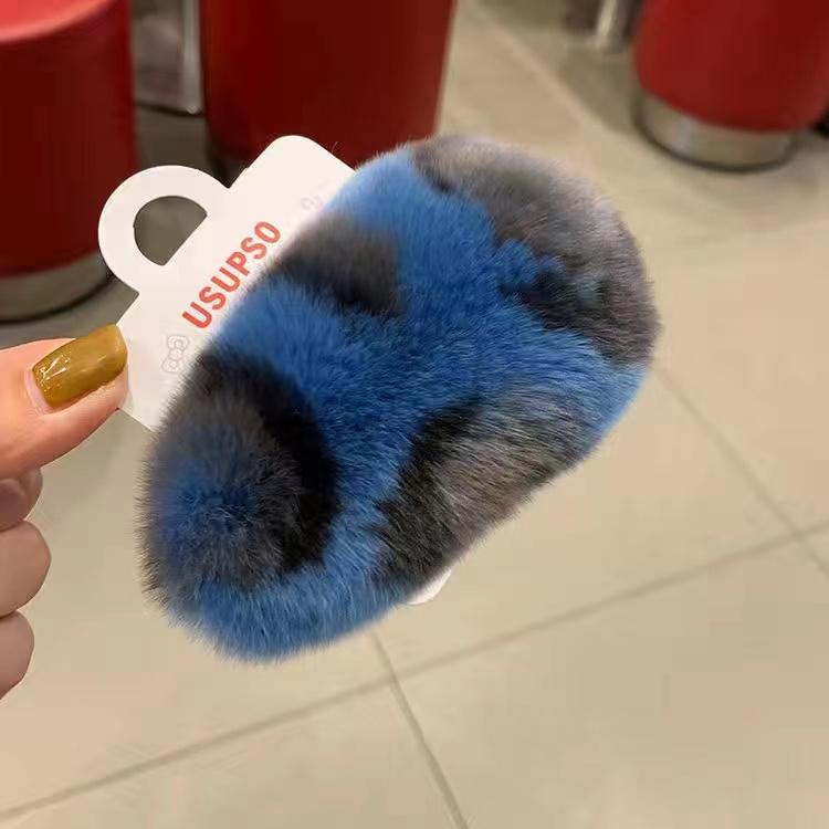 Плюшевая заколка для девочек из натурального кроличьего меха, женская заколка с челкой