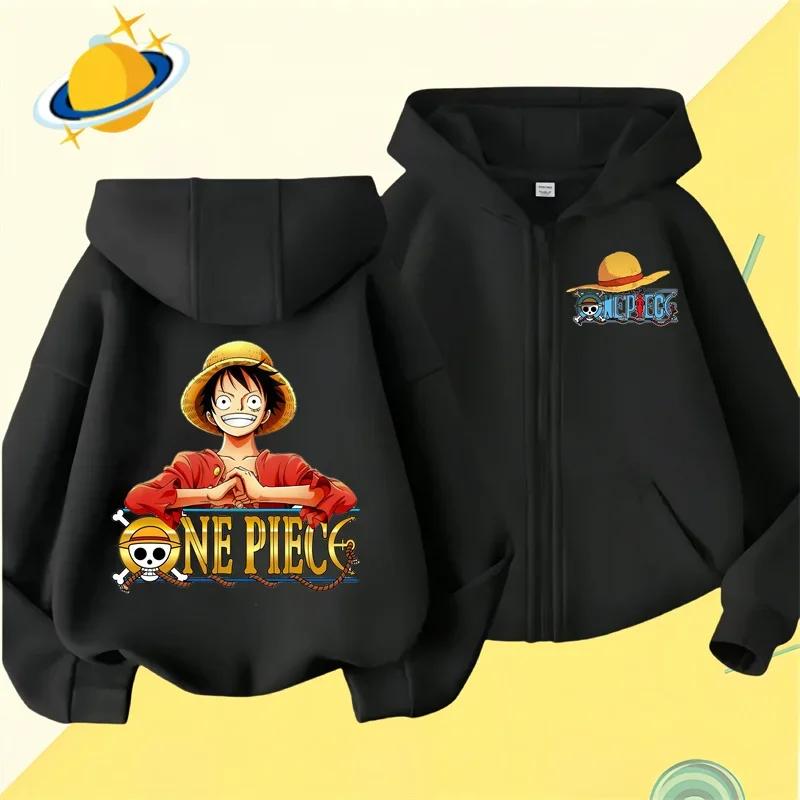 Аниме One Piece детская толстовка с капюшоном на молнии с рисунком из мультфильмов осень/зима повседневный топ с длинными рукавами и капюшоном для мальчиков и девочек