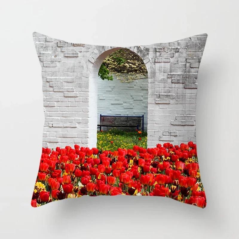 Домашний декор Цветы Рассвет Закат Поле Принт Наволочка Подушка Диван Прикроватный Автомобиль Офис Подушка для сиденья