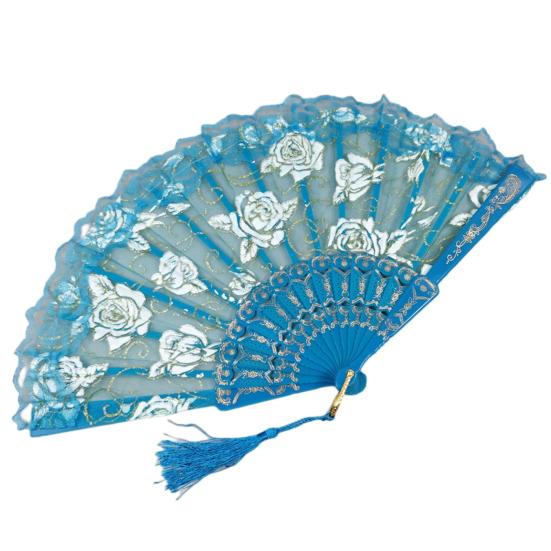 Rose Lace Folding Fan with Tassel Vintage Wedding Dance Performance Photo Props Portable Summer Hand Held Fan Party Supplies Gift