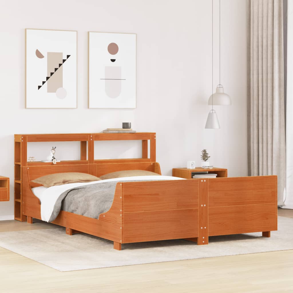 Solid Wood Bed without Mattress Wax Brown 150 x 200 cm Pine Wood