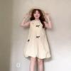 French Sweet Bowknot Sleeveless Dress With Knit Fabric For Summer Casual Wear