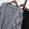 Осень новый длинный свитер-куртка с карманами до колена ленивый ветер ромбовидный дизайн темперамент вязаный кардиган женский