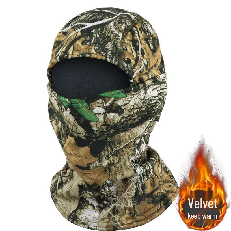 Velvet Camouflage Tactical Balaclava: Windproof, One-Piece Ski Face Mask & Helmet Liner for Autumn/Winter Cycling.