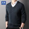 ROMON Мужской пуловер с V-образным вырезом из 100% чистой шерсти, утолщенный
