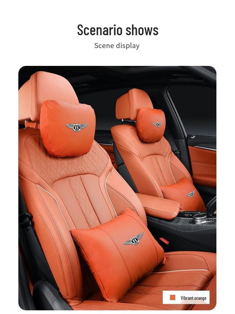 Genuine Leather Headrest, Lumbar Support, and Neck Pillow for Bentley Continental, Bentayga, Flying Spur, and Mulsanne Interiors.