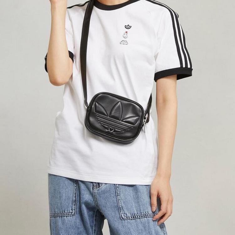 adidas Оригинальная полиуретановая кожаная сумка через плечо Adidas Originals Trefoil, Мини-сумка кросс-боди женская, Черная IT7379