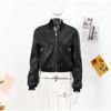 PU Street Trendy Short Fit Fashion Women Bomber Jacket Chic Cropped Leather Coat Female Stand Collar Gothic Racing  Jackets  Motorcycle  Jacket