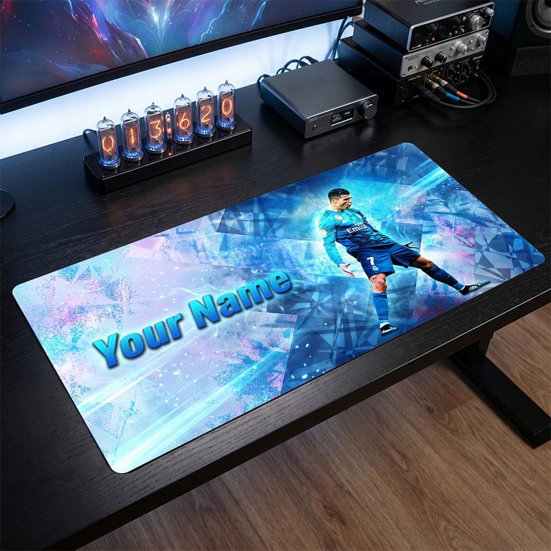 Cristiano Ronaldo Custom Large Mouse Pad, Personalized Name Text Print, Football Logo Non‑Slip Desk Mat Gaming Gift