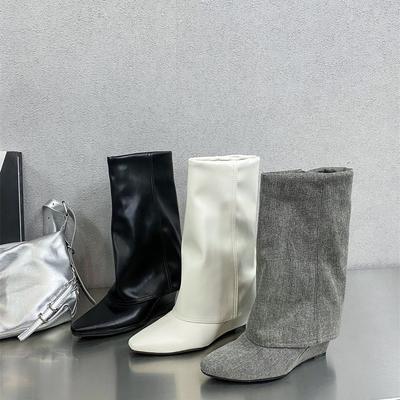 2025 Рукав Ретро Западный Ковбой Французский Простой Нишевый Брюки Штаны Ботинки Острый Клиновидный Каблук От Кутюр Женские Короткие Ботинки