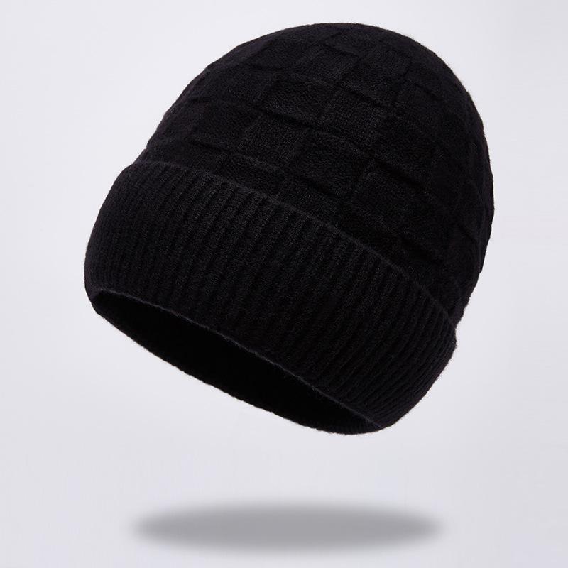 Вязаная шапка Большая клетчатая шерстяная шапка Модная универсальная теплая шапка от холода Куполообразная защита для ушей Зимняя шерстяная шапка