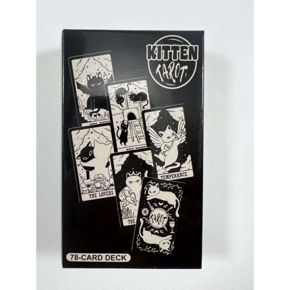 10.3*6cm Kitten Tarot Deck 78 Cute Tarot Cards for Beginners Rider-waite Tarot System Pocket Size Black and White