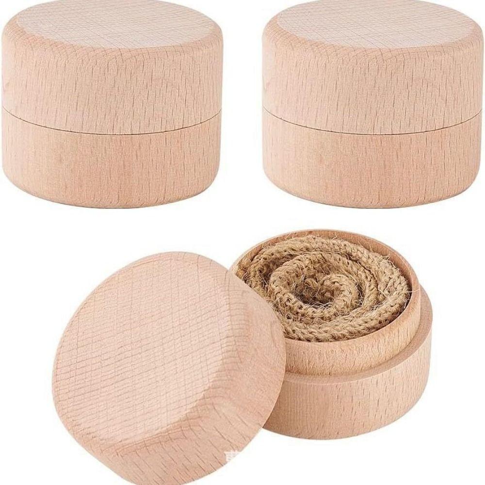Wooden Round Wedding Craft Vintage Natural Decorative Storage Box Jewelry Case