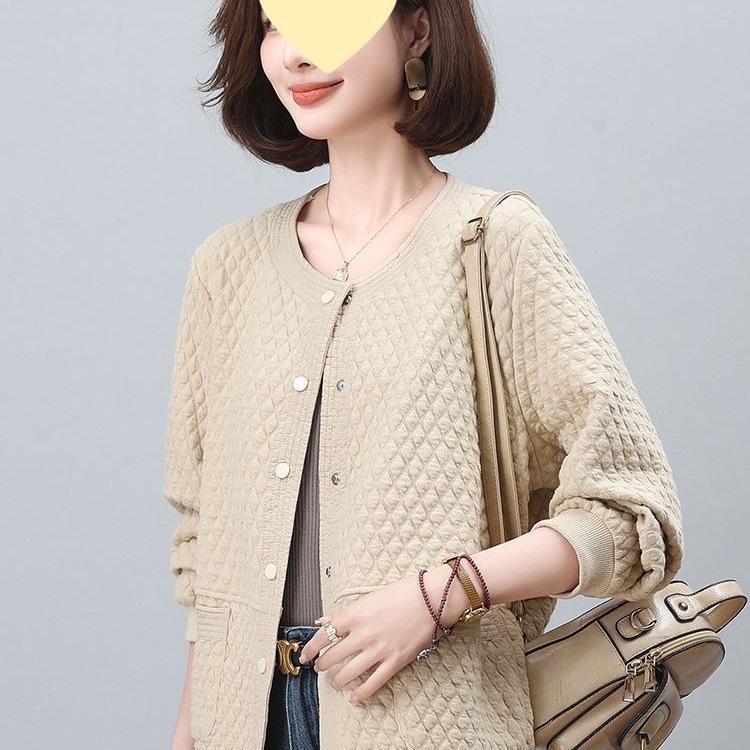 Women's Midlife & Senior Round Neck Loose Jacket - New 2025 Spring/Autumn Casual Baseball Cardigan