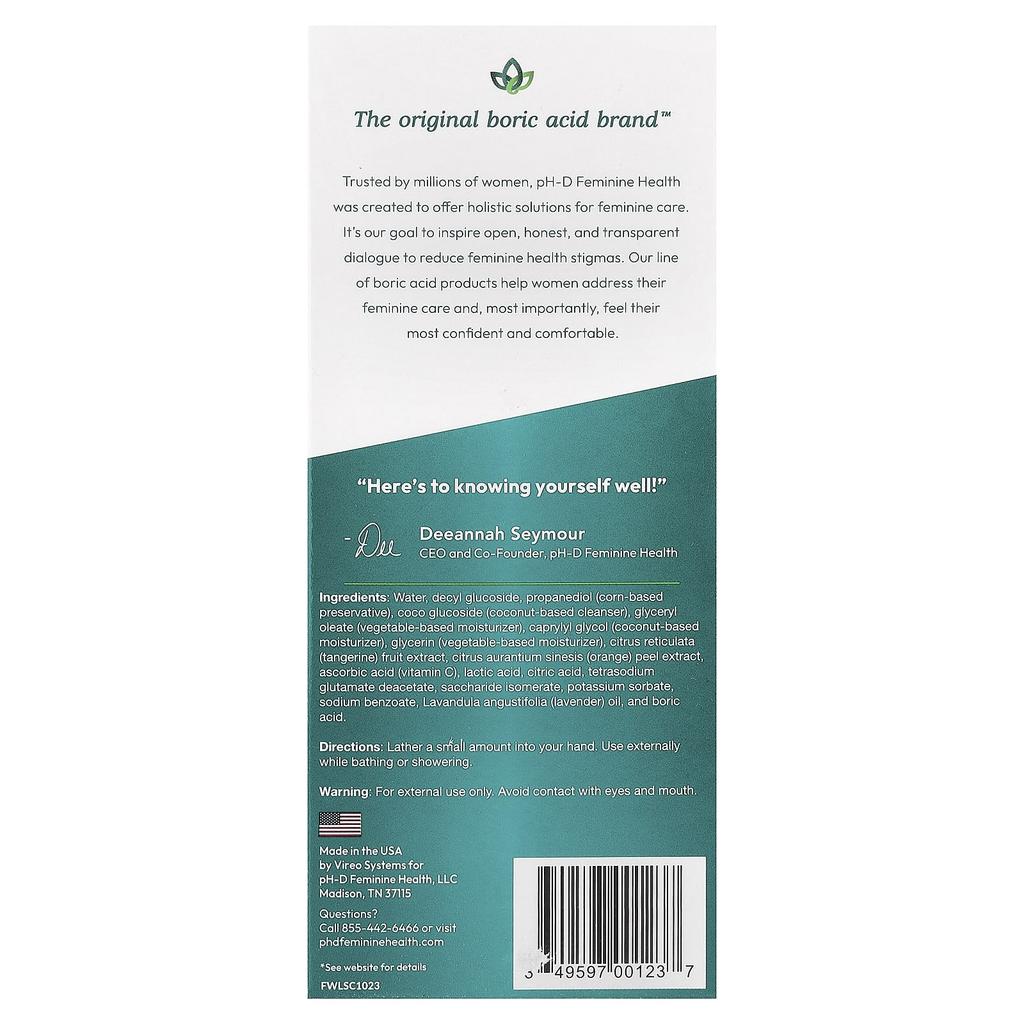 pH-D Feminine Health Пенка для умывания с борной кислотой, для чувствительной кожи, 177,44 мл (6 жидких унций)