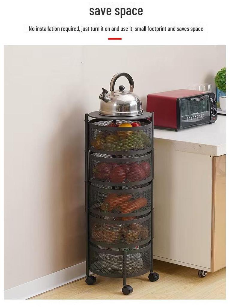 TEMU Round Multi-Layer Rotating Kitchen Rack - Floor-Standing Fruit and Snack Storage Basket