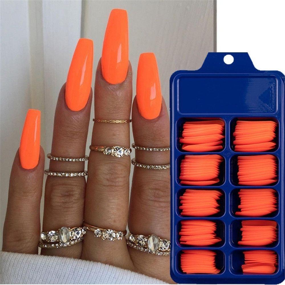 100Pcs/Set Ballerina Acrylic UV Gel False Nail Tips Manicure Coffin Fake Nails Full Cover