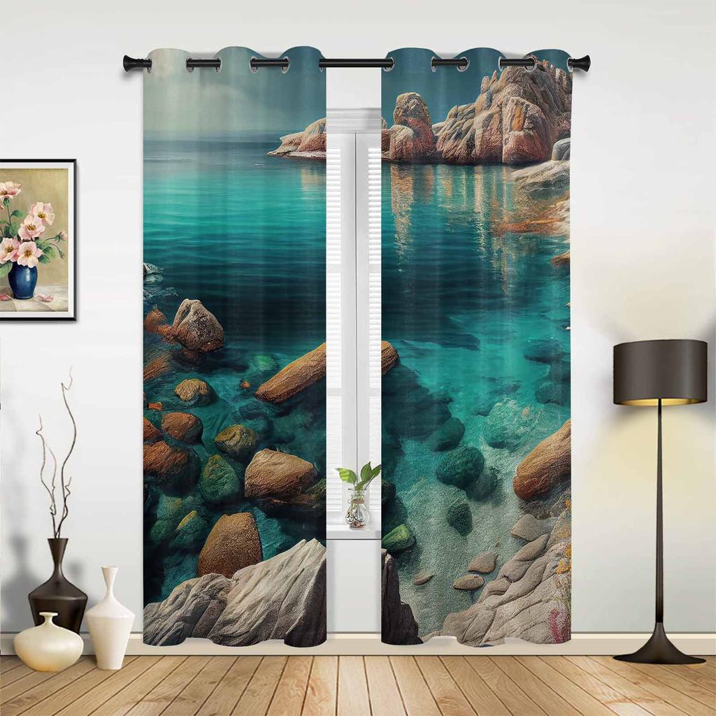 Летние пейзажные оконные шторы с океаном для гостиной, роскошные занавески для спальни, кухонные шторы, шторы