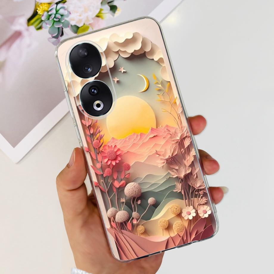 Для Honor 90 / Honor 90 Lite 90 Pro 90 Умный Чехол Роскошный Стильный Мягкий Силиконовый Чехол Красивый Цветок Вишни Fundas Прозрачный Capa