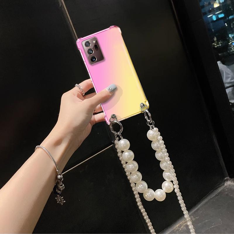 Чехол для телефона с жемчужным ремешком и ожерельем через плечо для Samsung Galaxy Note 20 Ultra 10 plus lite 9 8, браслет-цепочка с градиентом, задняя крышка